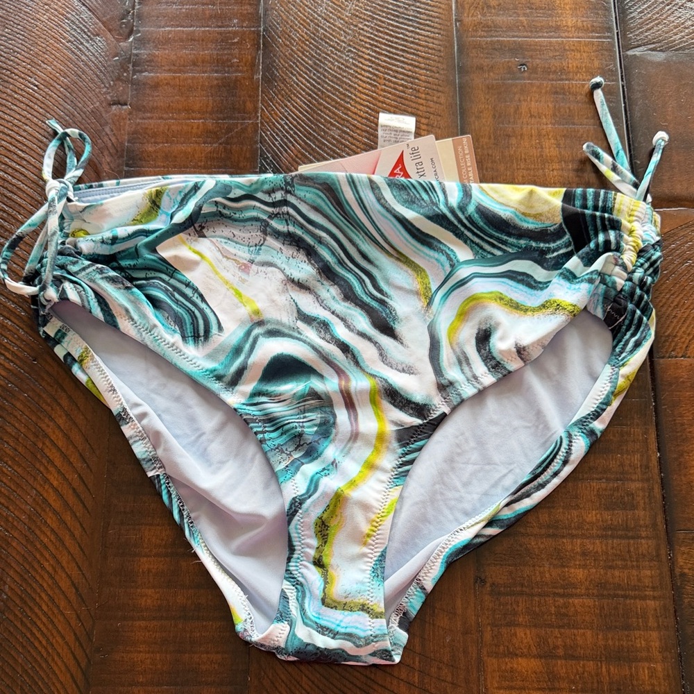 CALIA by Carrie Underwood Teal, Black, White & Yellow Marble Swim Bottoms